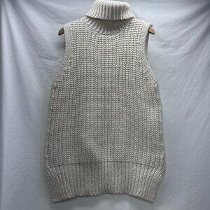 H&M Sweater Vest Womens S Cream Turtleneck Chunky Oversized Preppy Fisherman